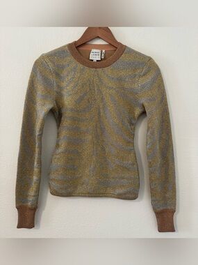 HERVE LEGER Metallic Zebra-Jacquard Sweater Vintage Designer Animal Print Small